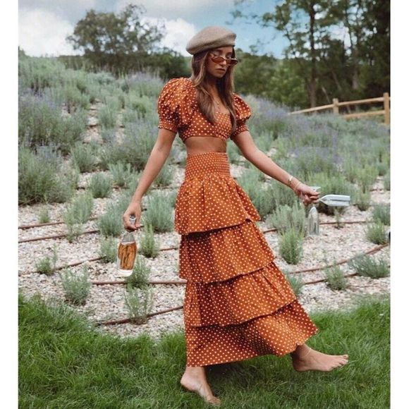 WeWoreWhat Paloma Skirt L Large Bran Polka Dot $225  Ruffled Swim We Wore What - Picture 1 of 10